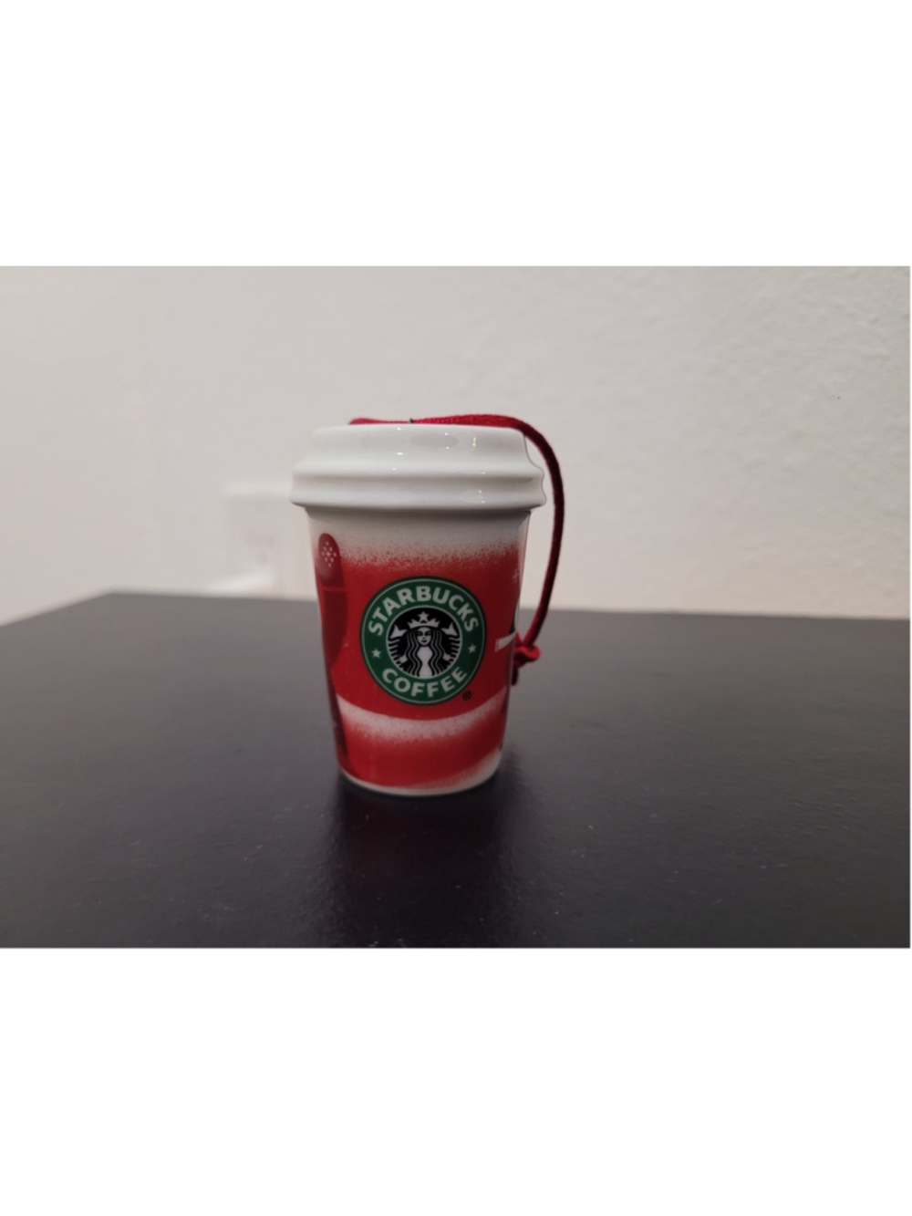 Starbucks 2010 Holiday Red Cup Ceramic Christmas Ornament Mini Coffee Cup Mug